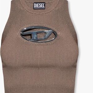 DIESEL Brown Ribbed Tank with Metallic Logo Cutout